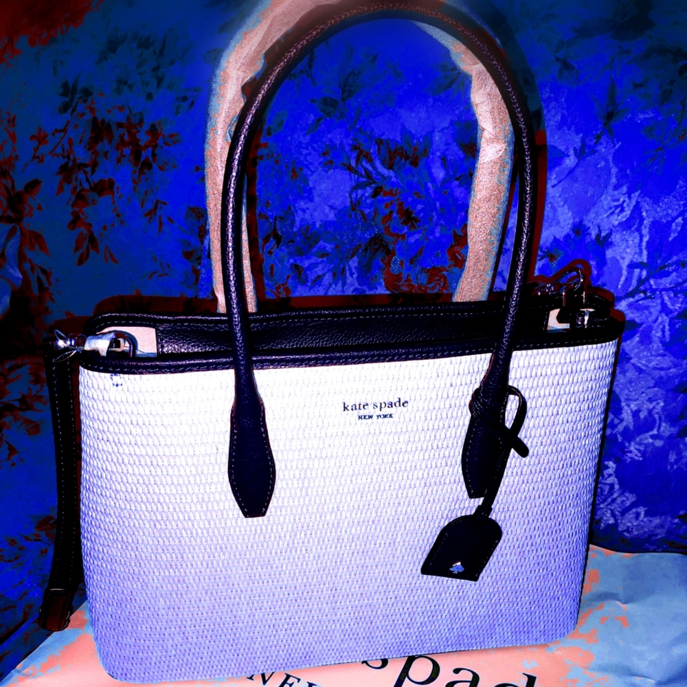 Brand NWT Kate Spade Eva straw med top zip satchel, color in "nightcap"